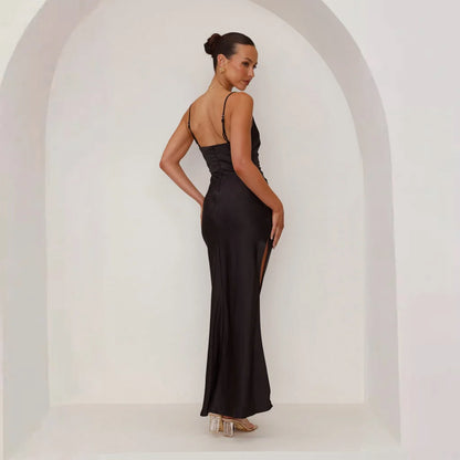 Wedding Guest Dress – Black Pleated Maxi