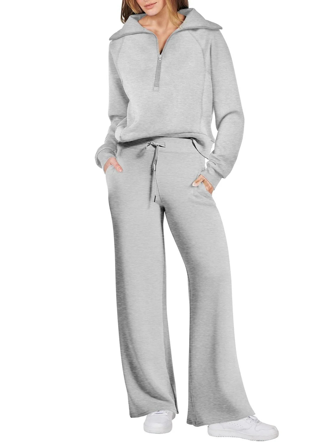 Two-Piece Lounge Set with Half-Zip Hoodie and Wide-Leg Sweatpants