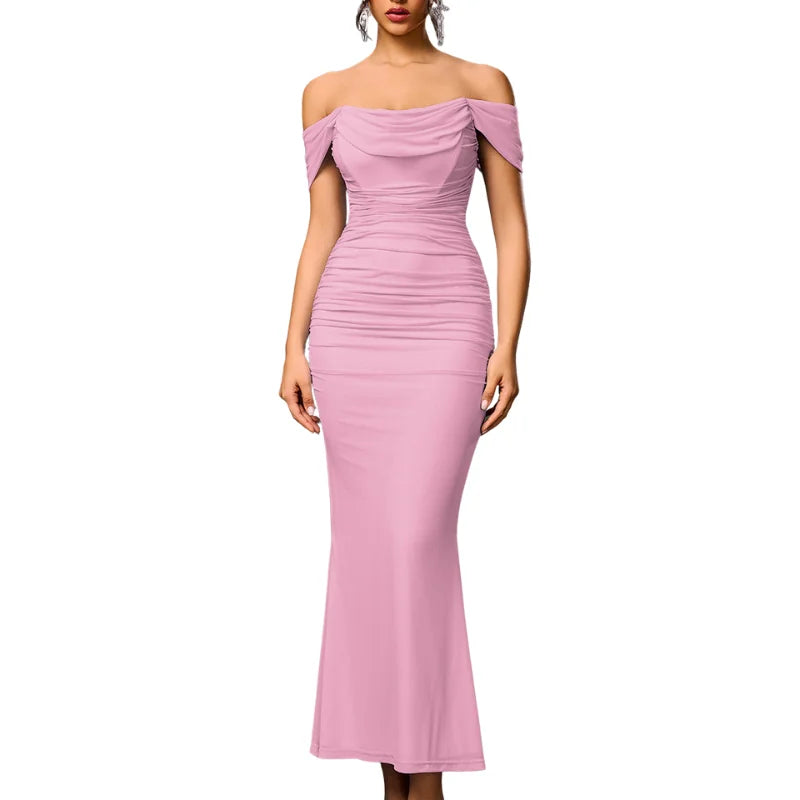 Off-Shoulder Ruched Maxi Formal Dress