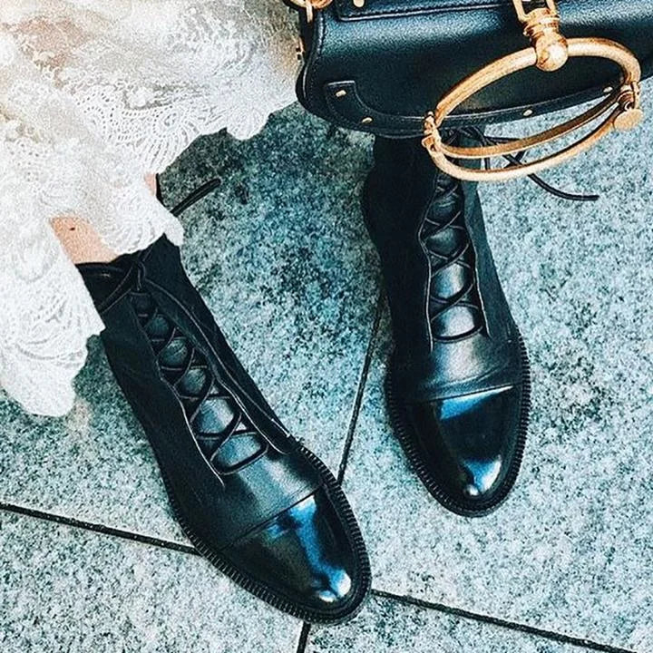 Lace-Up Cap Toe Combat Boots