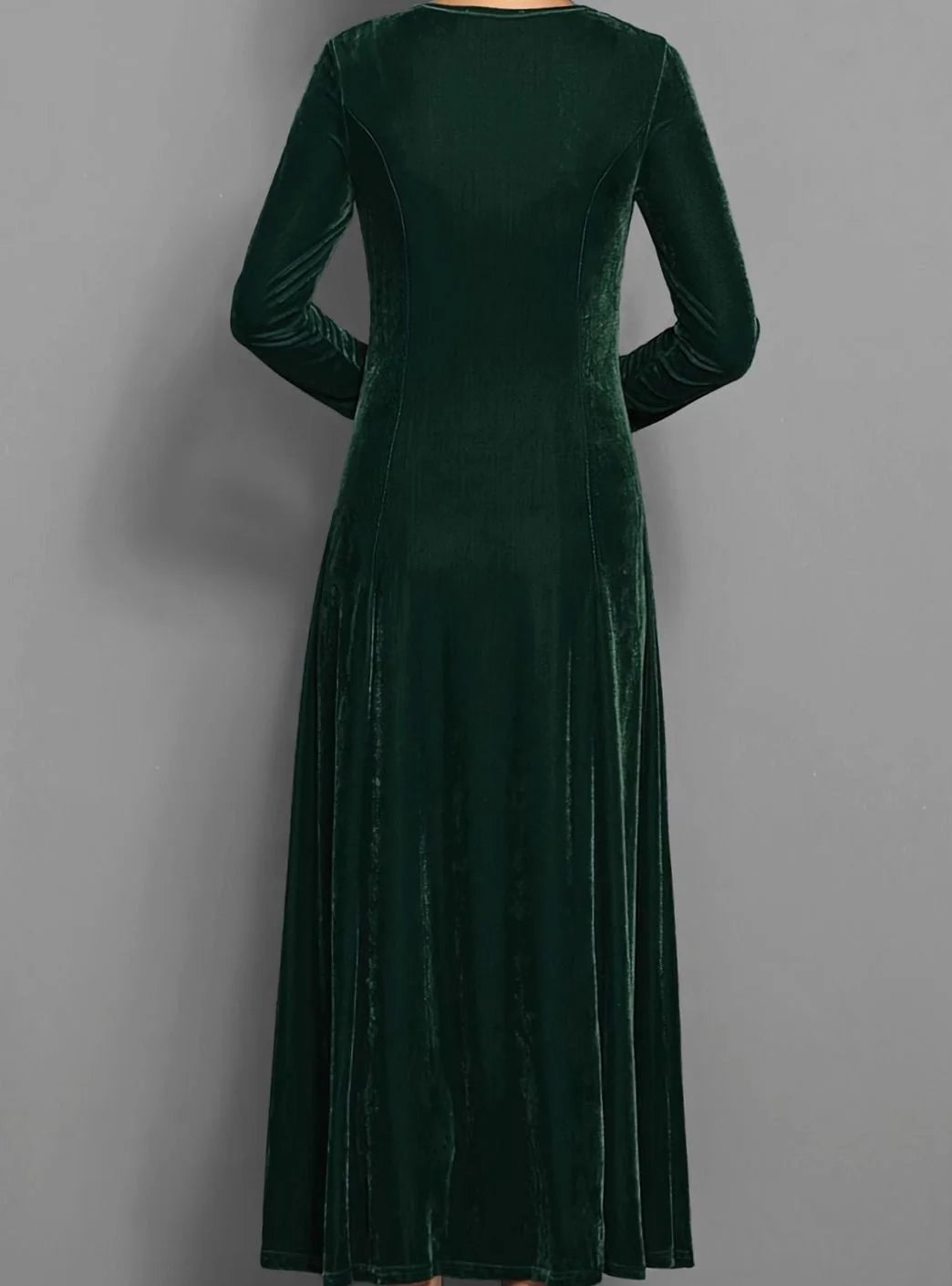 Velvet Maxi Dress – Red Long Sleeve Round Neck