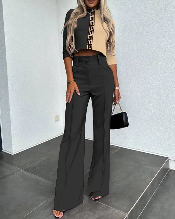 Cropped Top and High-Waist Wide-Leg Pant Set