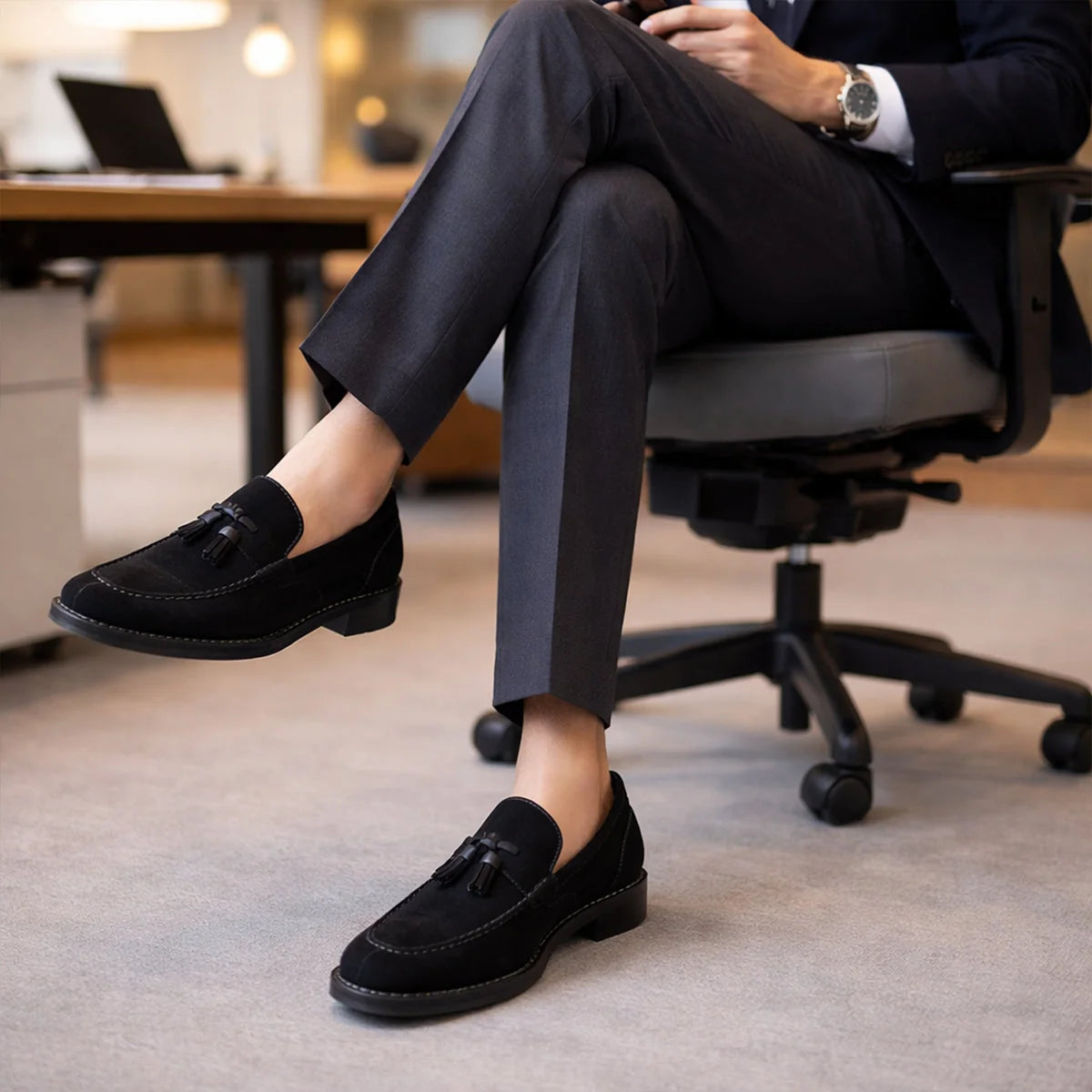 Men's Loafers Suede Tassel Slip-On