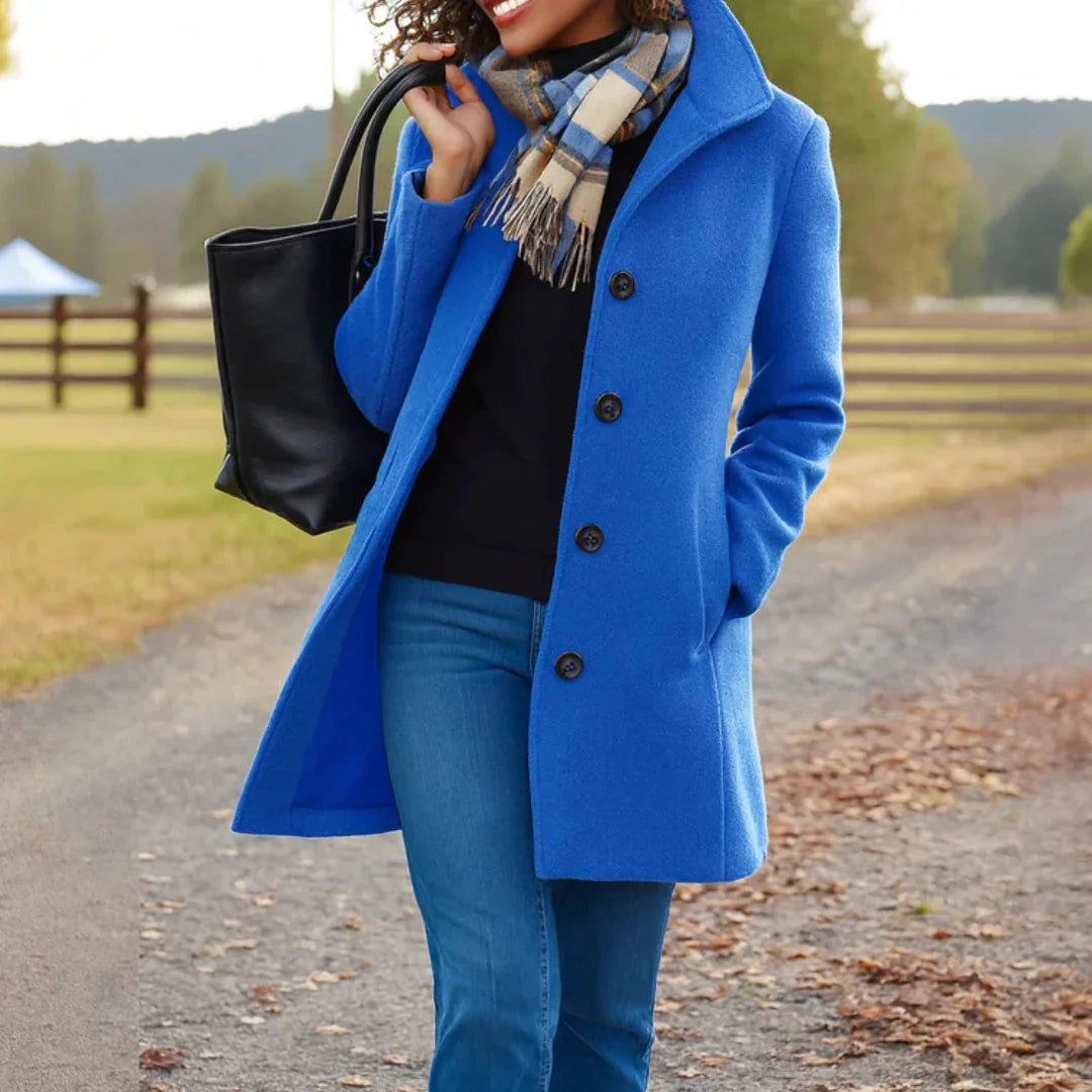 Wool Blend Pea Coat with Button Front
