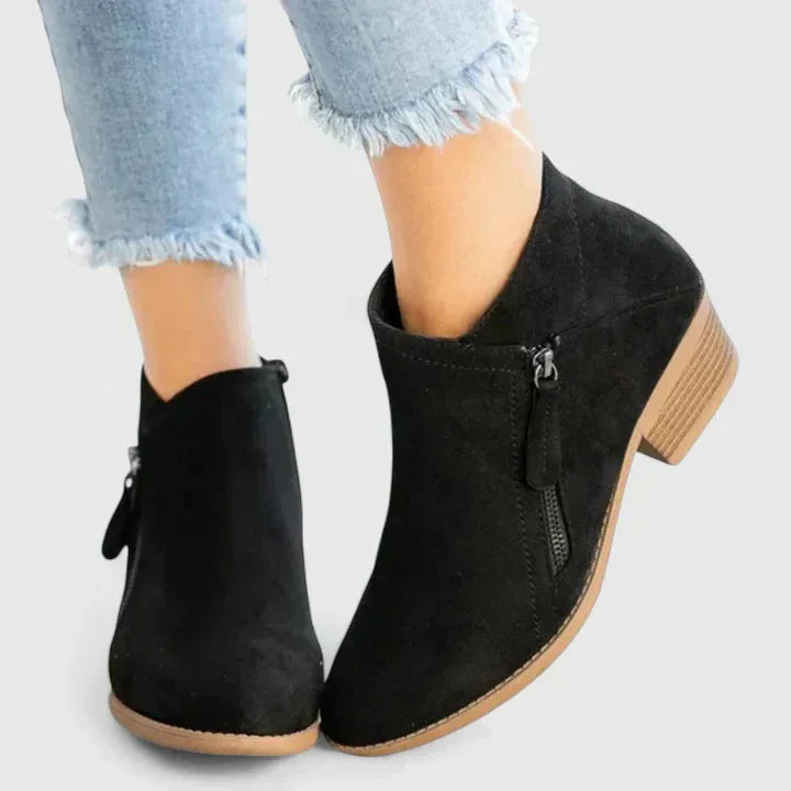 Friana | Block Heel Ankle Boots Side Zip