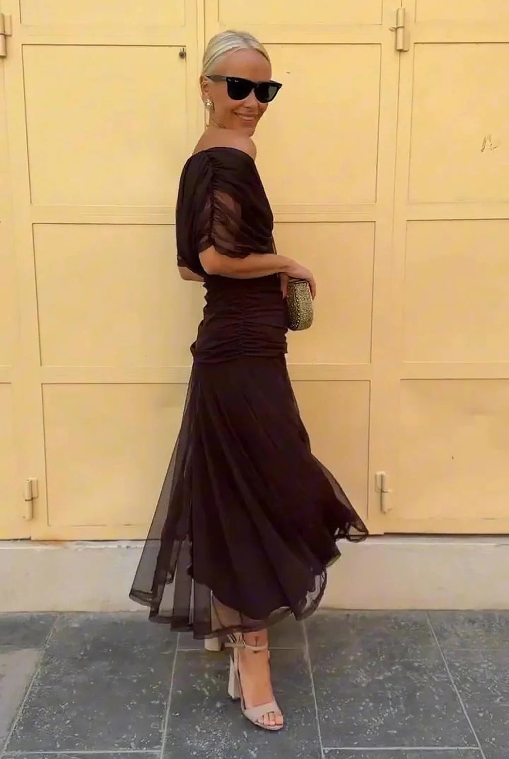 Wedding Guest Dress – Bordeaux Chiffon Sleeve Maxi
