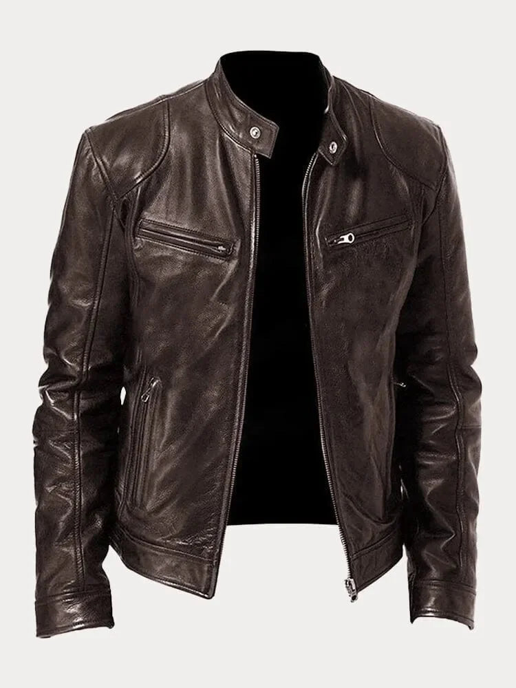 Men's Biker Jacket with Stand Collar