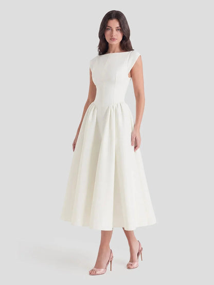 Hepburn | Satin Midi Dress Full Skirt