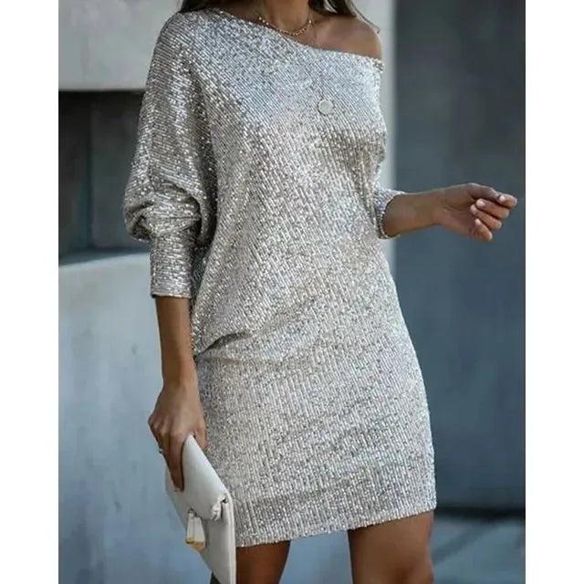 Long Sleeve Sequin Party Dress
