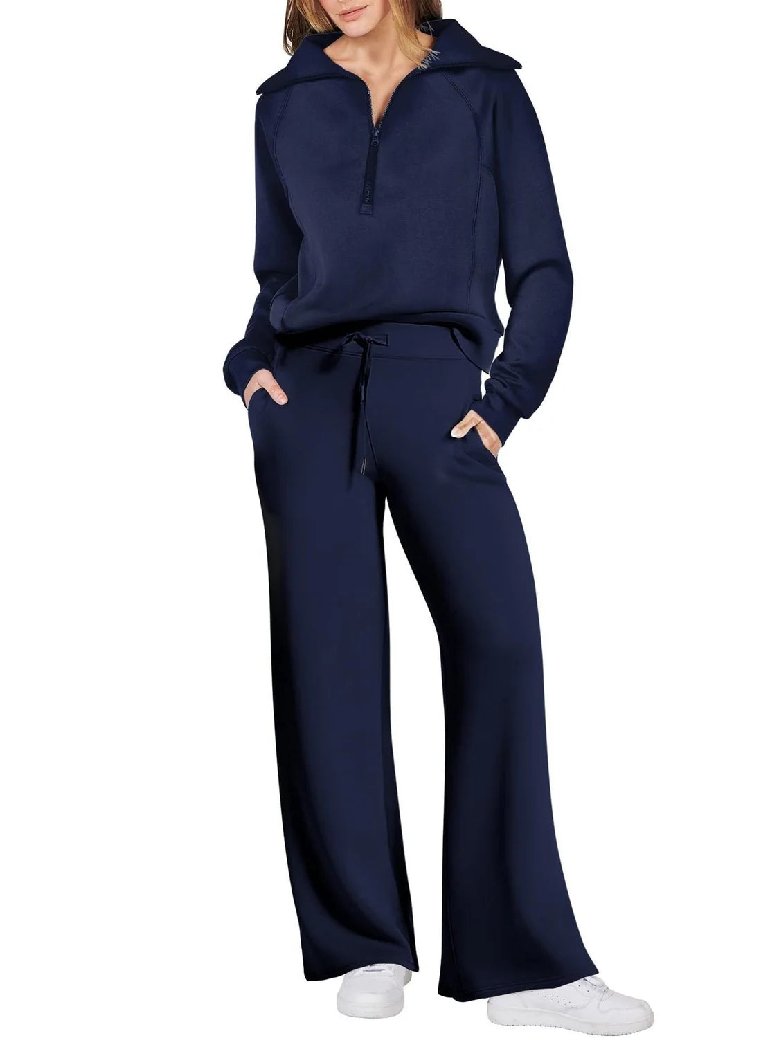 Two-Piece Lounge Set with Half-Zip Hoodie and Wide-Leg Sweatpants
