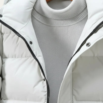 Men's Hooded Puffer Jacket – White Quilted Longline