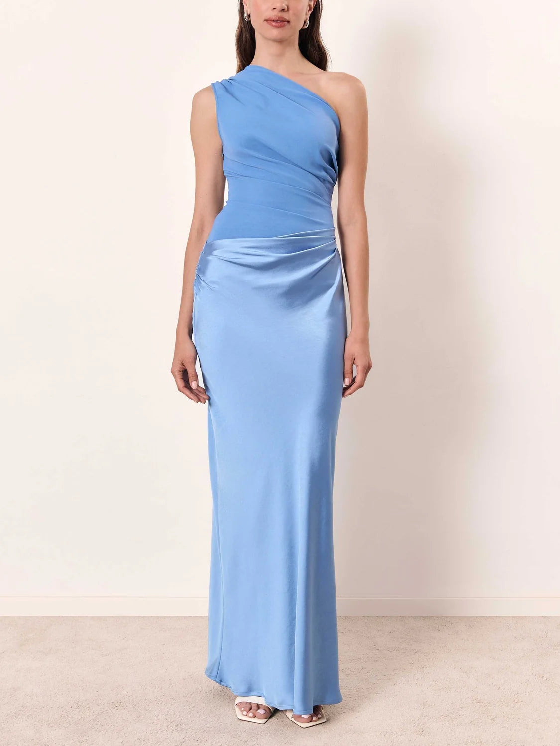 Wedding Guest Dress – Brown One-Shoulder Ruched Maxi