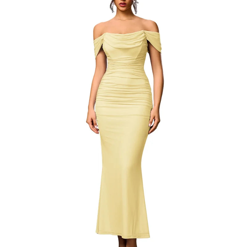 Off-Shoulder Ruched Maxi Formal Dress