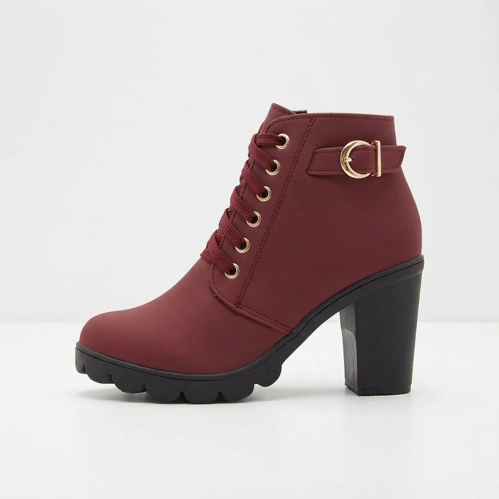 Sloan | Lace-Up Heeled Ankle Boots with Buckle