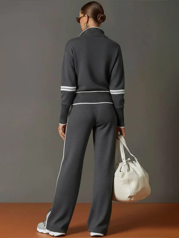 Half-Zip Loungewear Set with Wide-Leg Pants