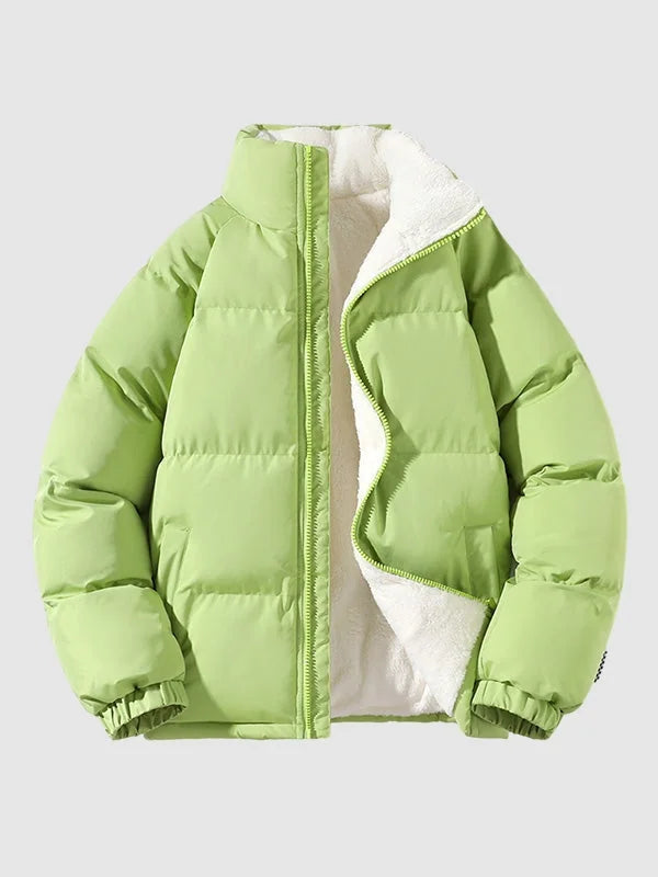 Men's Puffer Jacket – Black Fleece-Lined Stand Collar