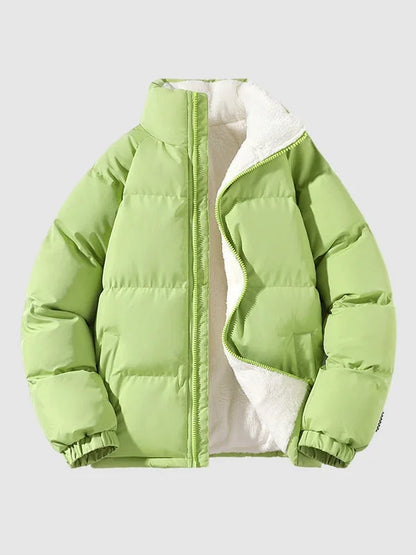 Men's Puffer Jacket – Black Fleece-Lined Stand Collar