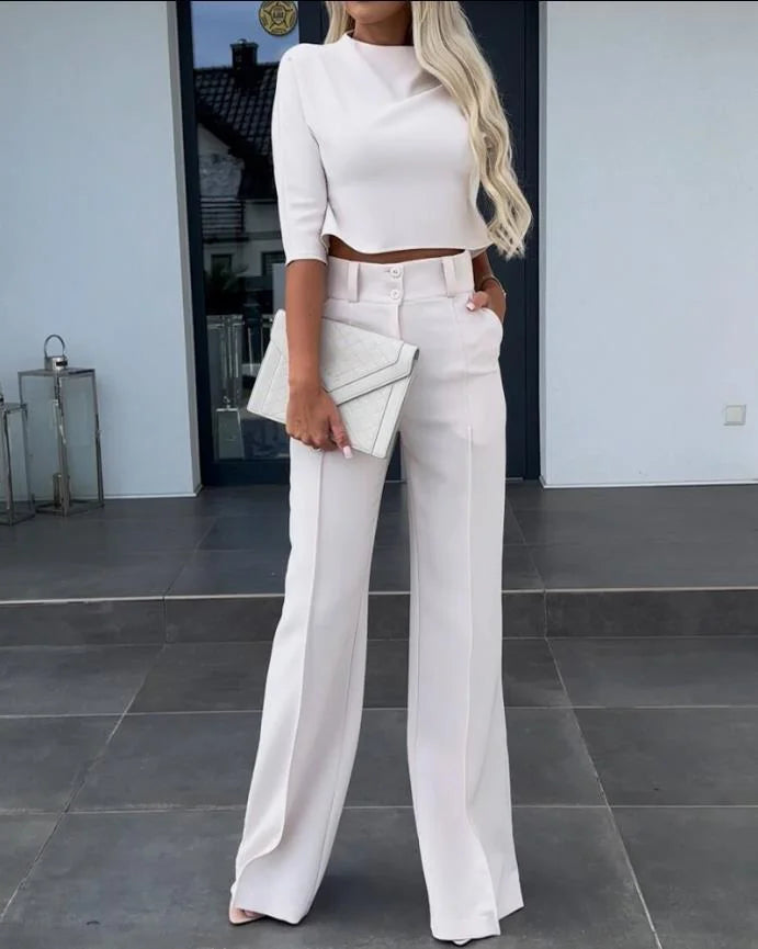 Cropped Top and High-Waist Wide-Leg Pant Set