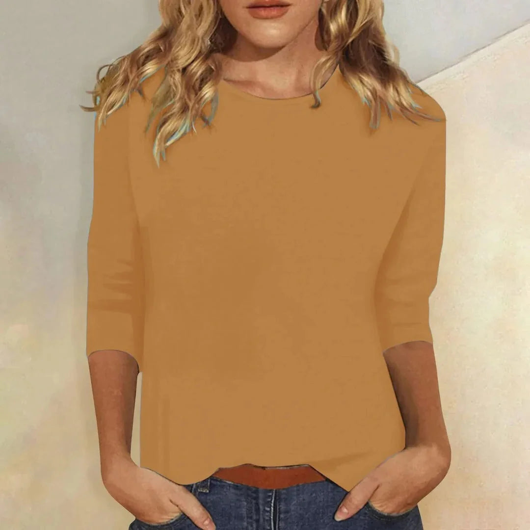 Crew Neck Three-Quarter Sleeve Top