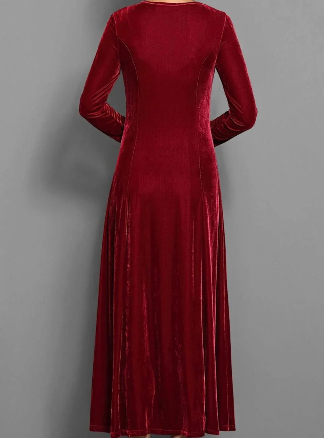 Velvet Maxi Dress – Red Long Sleeve Round Neck