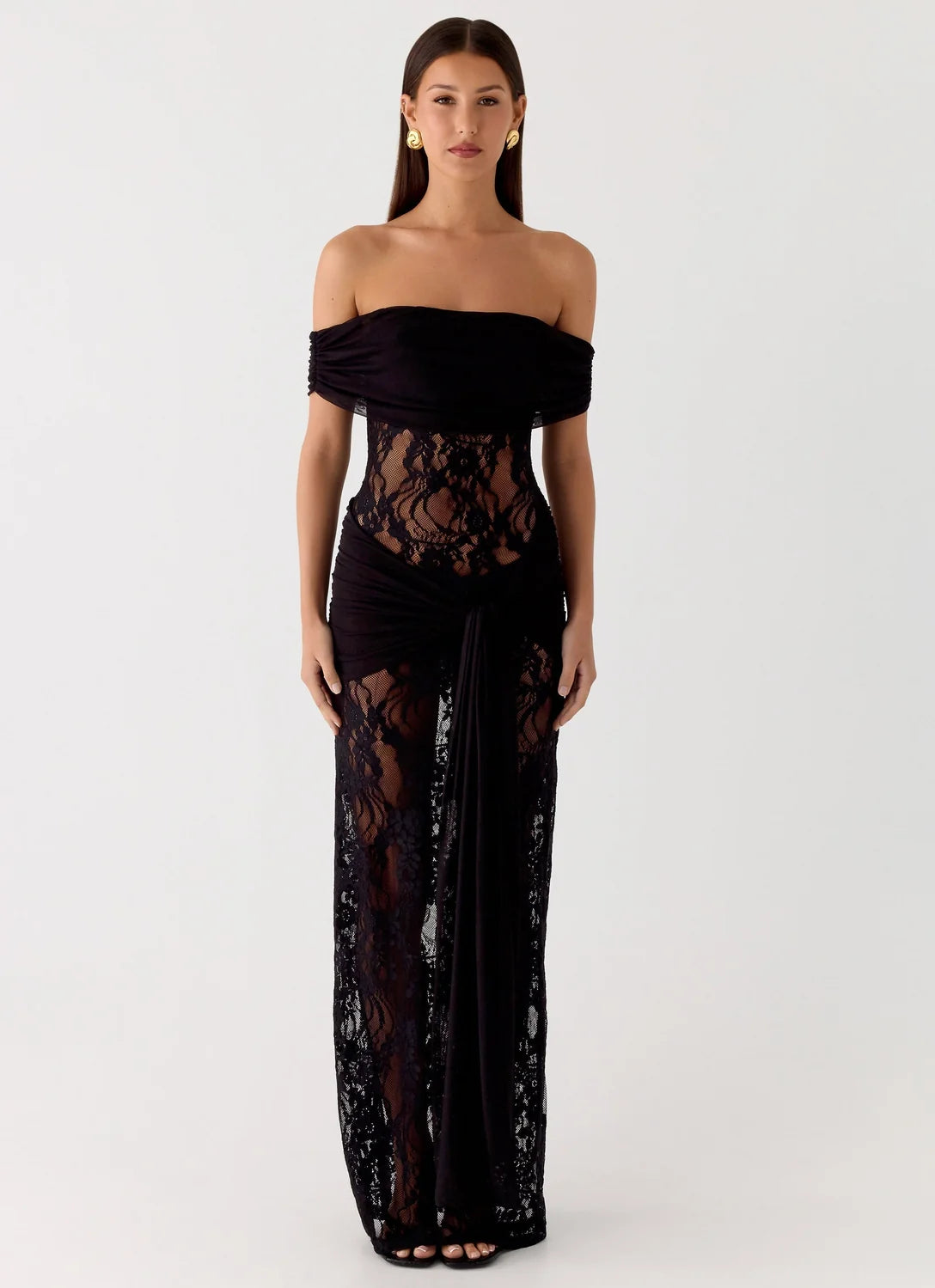 Beatrice | Off-Shoulder Lace Panel Maxi Dress