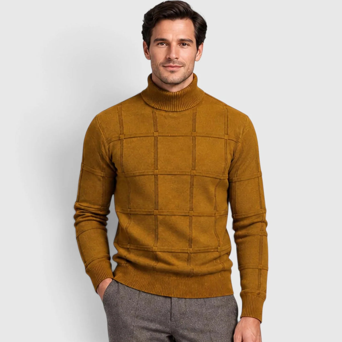 Men's Textured Mock Neck Sweater Slim Fit