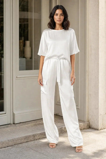 Satin Cargo Pants Set Two Piece