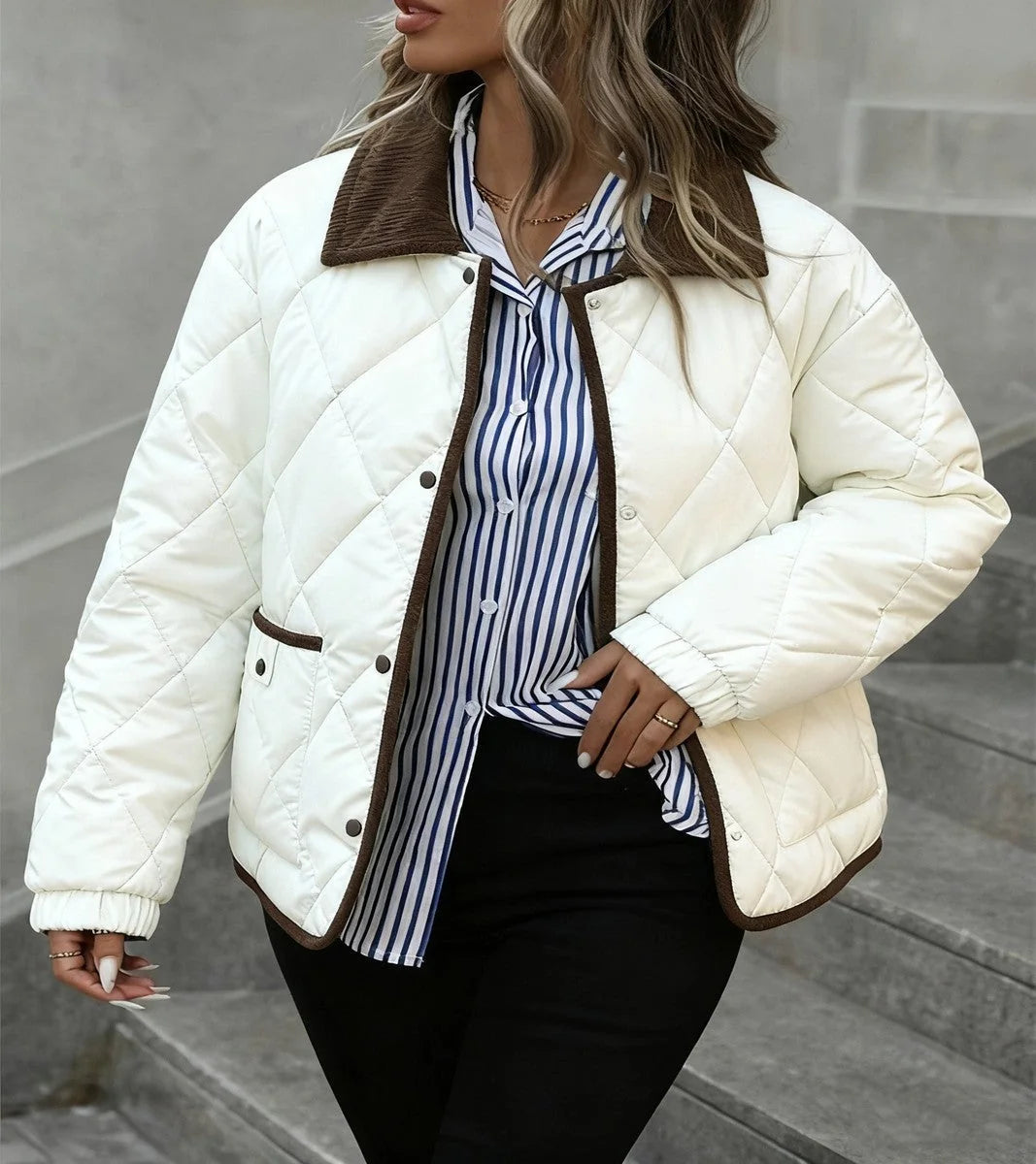 Women's Diamond Quilted Puffer Jacket with Collar
