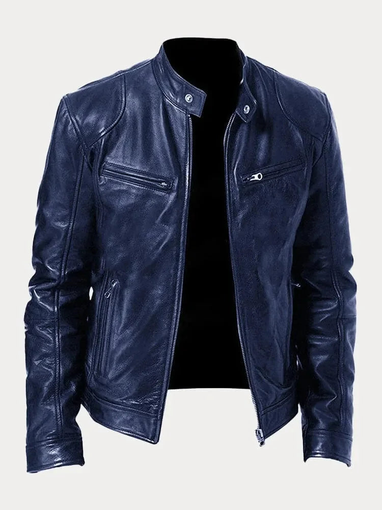 Men's Biker Jacket with Stand Collar