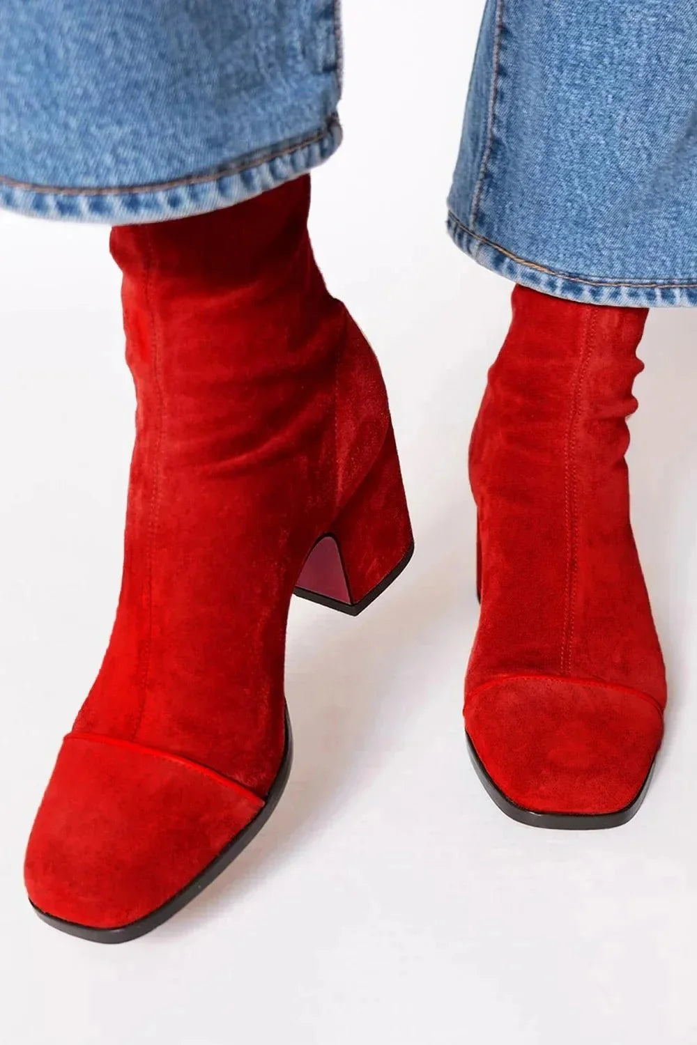 Luisa | Suede Block Heel Ankle Boots Square Toe