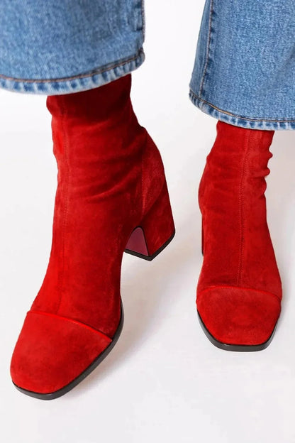 Luisa | Suede Block Heel Ankle Boots Square Toe