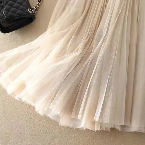 Pleated Tulle Maxi Skirt