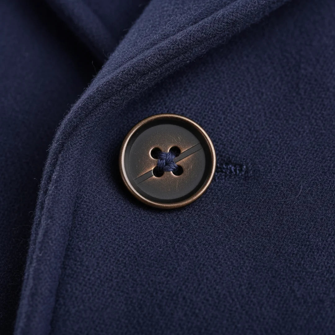 Men's Wool Coat – Blue Double-Breasted Longline