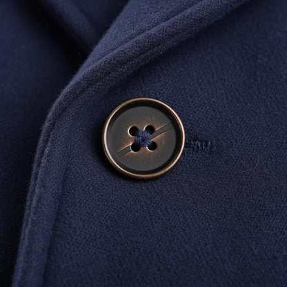Men's Wool Coat – Blue Double-Breasted Longline