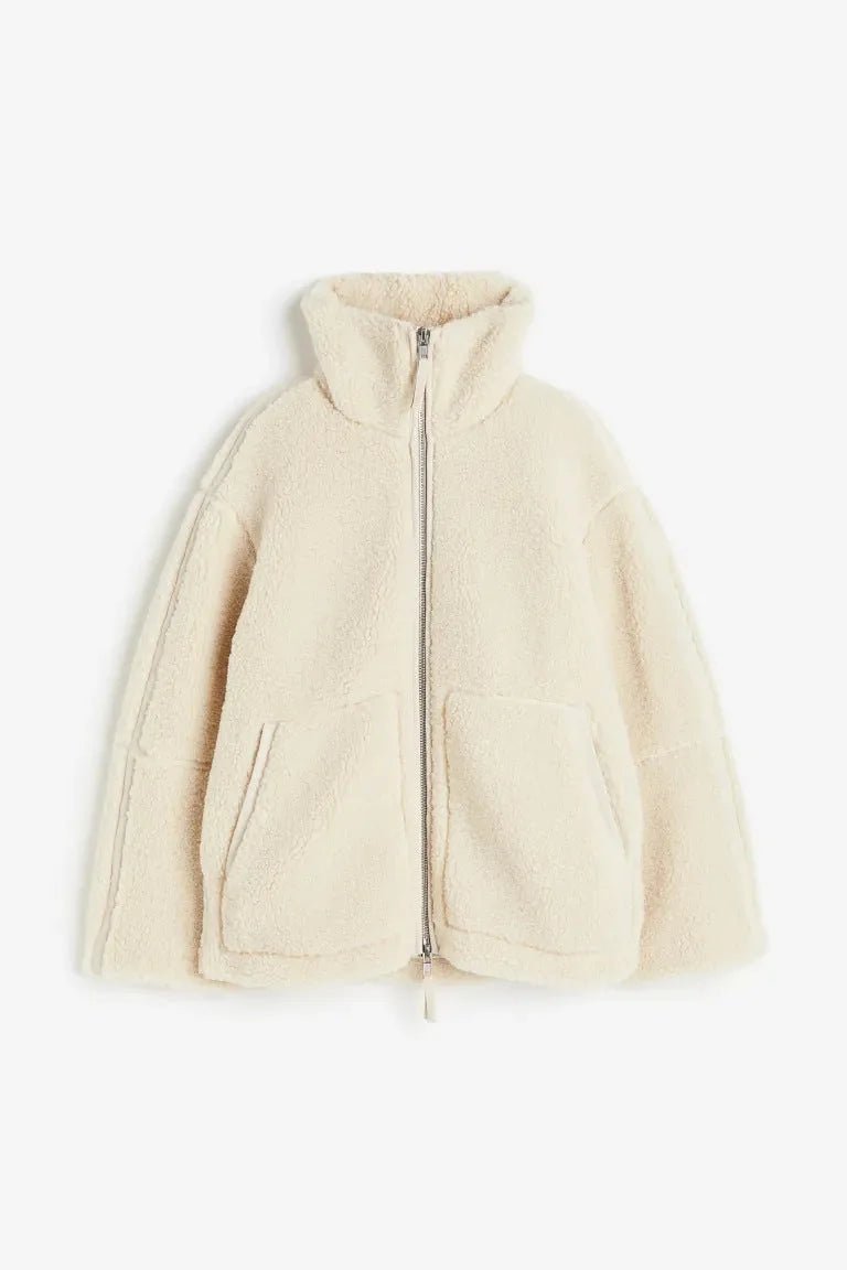 Women's Oversized Teddy Coat with Lapel Collar