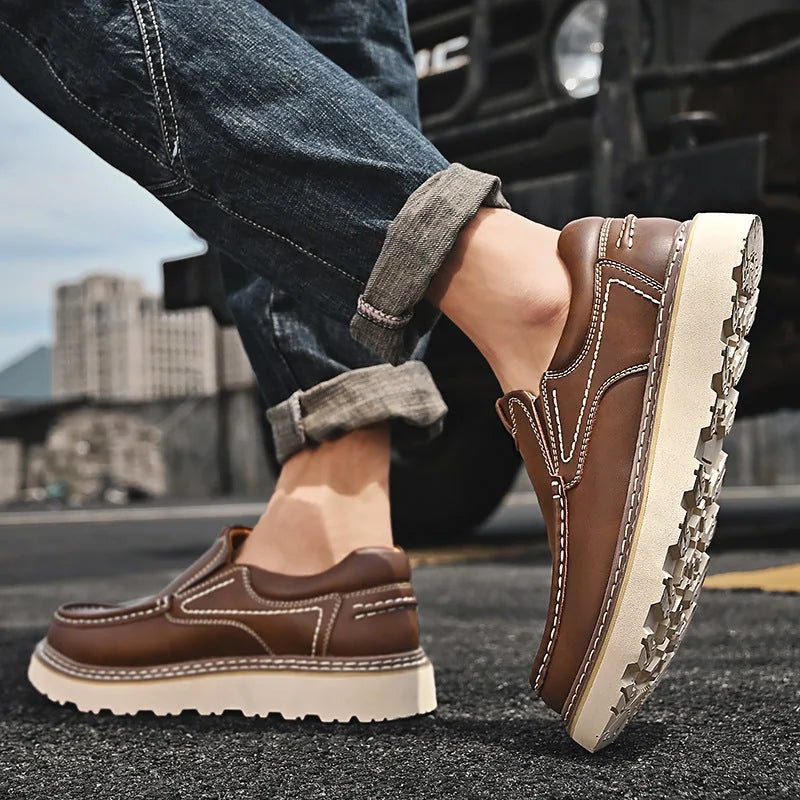 Men's Chunky Loafers – Brown Thick Sole Slip-On