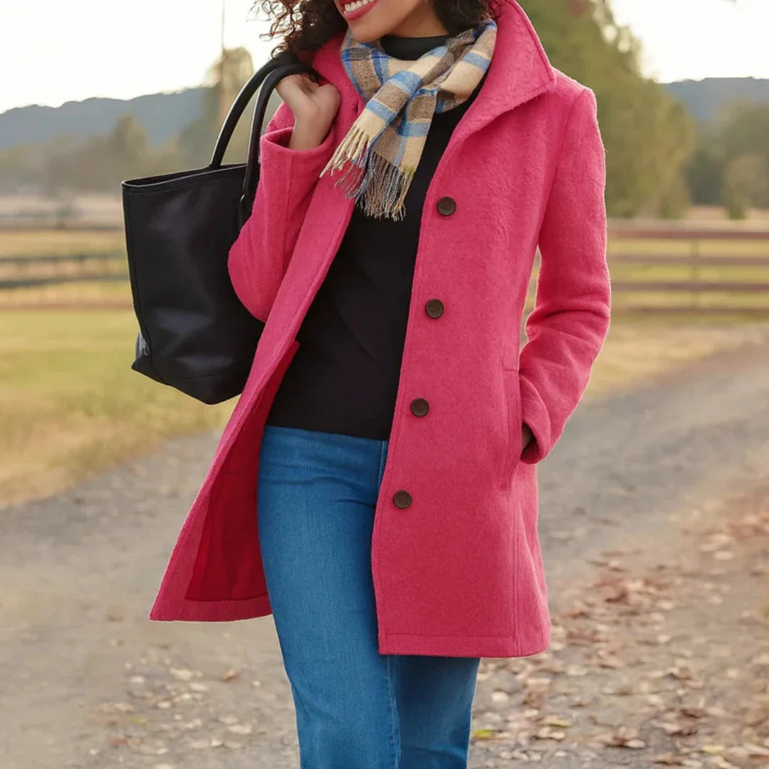 Wool Blend Pea Coat with Button Front