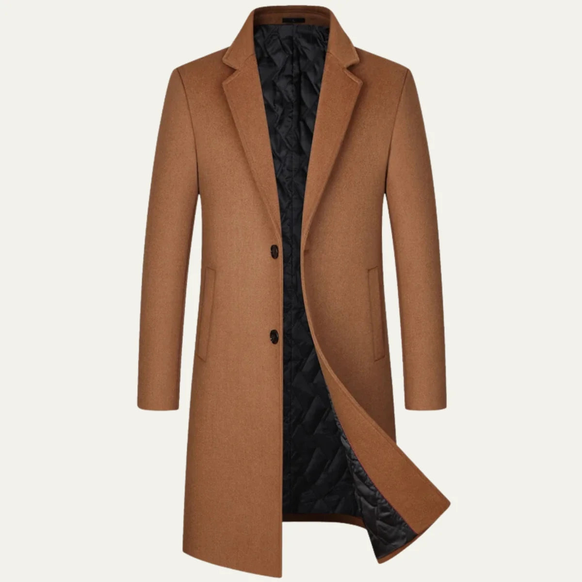 Men's Long Coat – Black Classic Notch Lapel