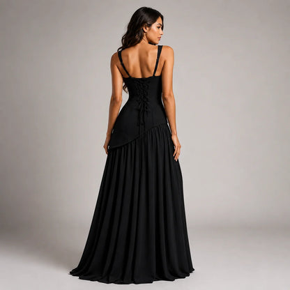 Draped Satin Wedding-Guest Maxi Dress