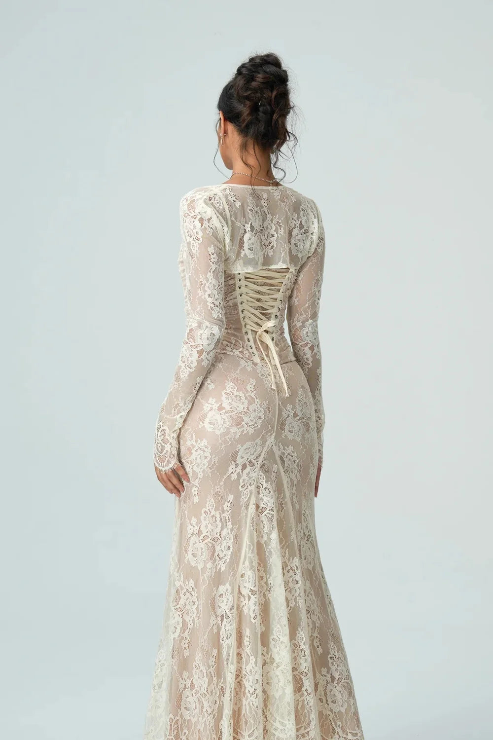 Lace Maxi Dress – Black Long Sleeve Square Neck