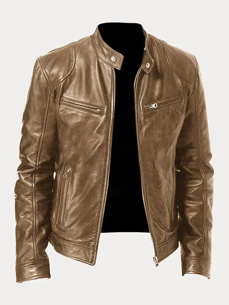 Men's Biker Jacket with Stand Collar