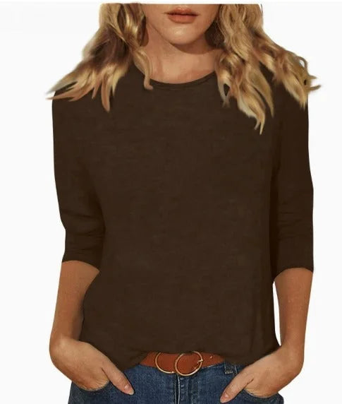 Crew Neck Three-Quarter Sleeve Top