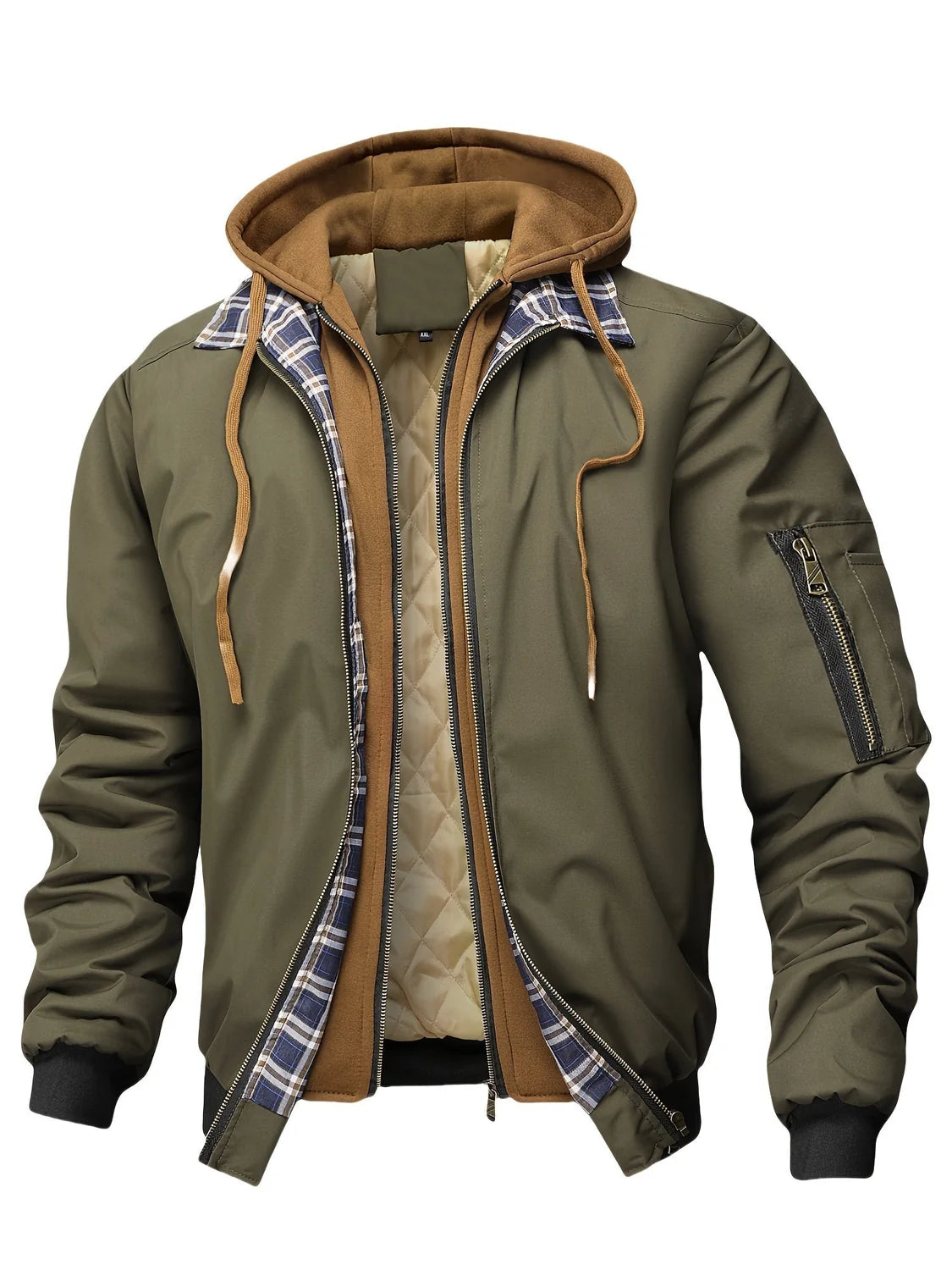Men's Hooded Plaid Lined Winter Jacket