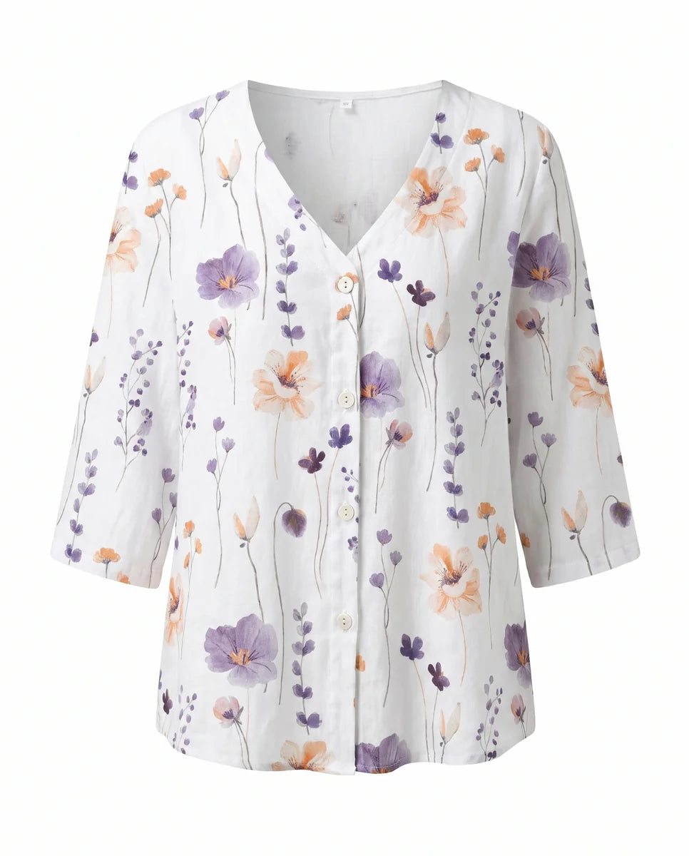 V-Neck Three-Quarter Sleeve Printed Blouse