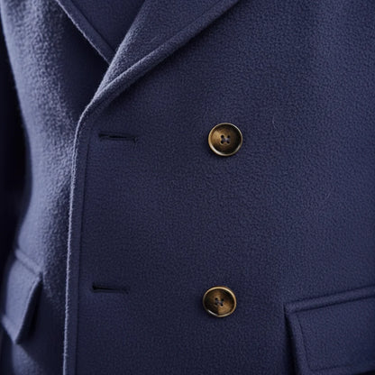 Men's Wool Coat – Blue Double-Breasted Longline