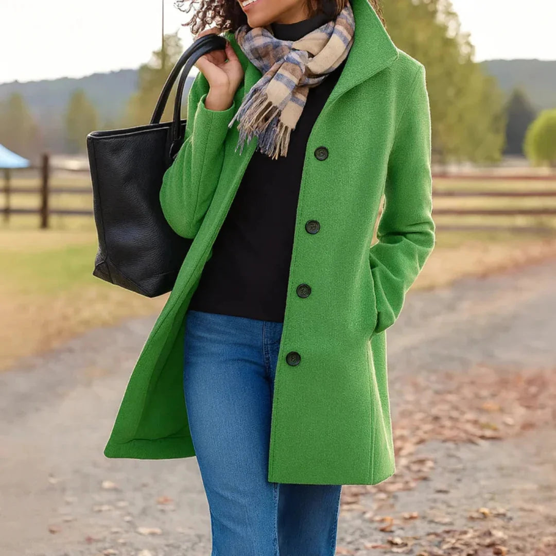 Wool Blend Pea Coat with Button Front