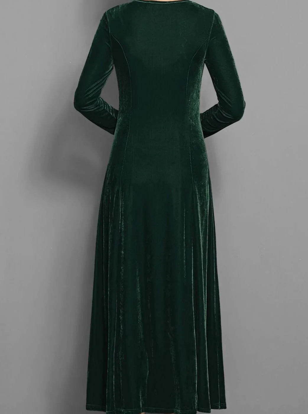 Velvet Maxi Dress – Red Long Sleeve Round Neck