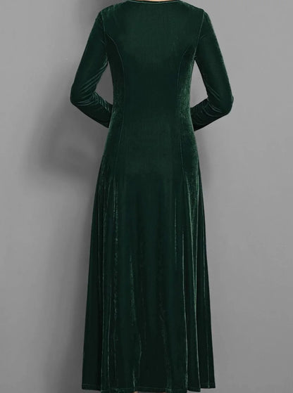 Velvet Maxi Dress – Red Long Sleeve Round Neck