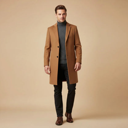 Men's Long Coat – Black Classic Notch Lapel