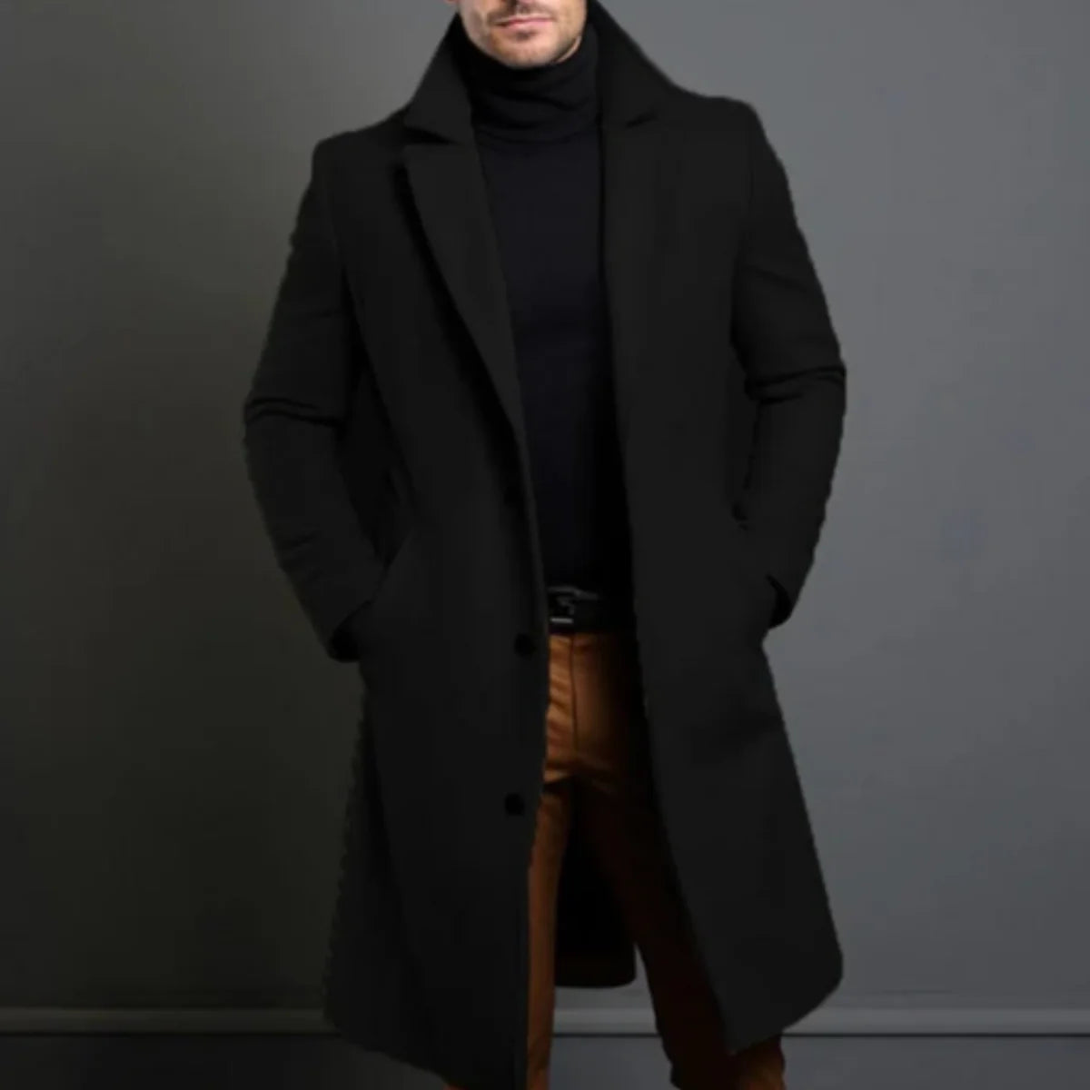 Men's Single Breasted Overcoat Cotton Blend